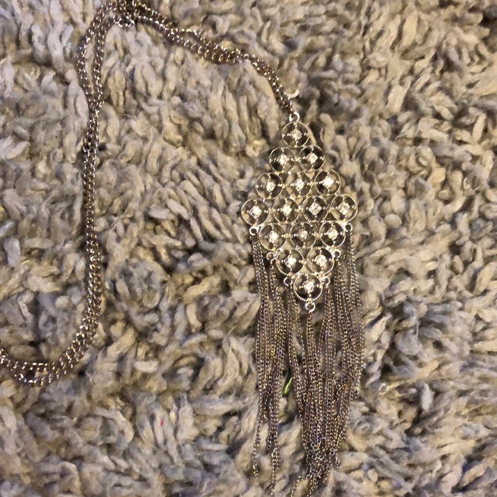 Long silver statement necklace